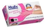 Luva Nitrílica Medix Sem Pó Antiderrapante Rosa Tam. M com 100 Unidades