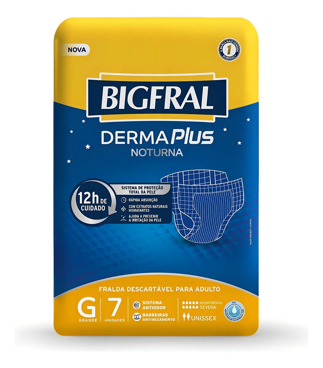 Fralda Geriátrica Bigfral Derma Plus Noturna G com 7 Unidades