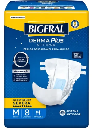 Fralda Geriátrica Bigfral Derma Plus Noturna M com 8 Unidades