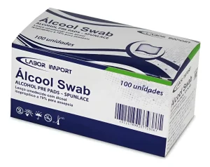 Álcool Swab 70% Sachês Lenço Umedecido Caixa com 100 Unidades