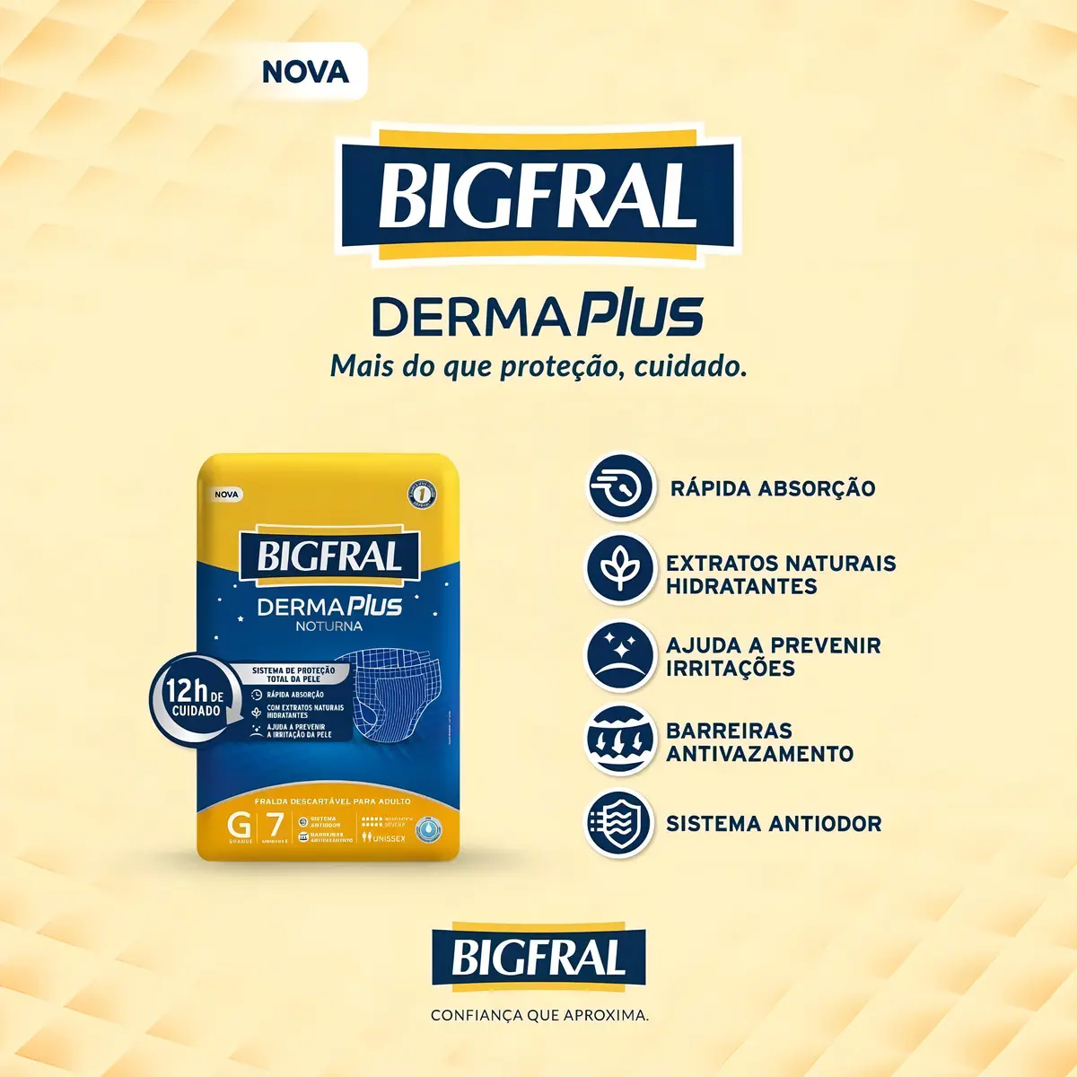 Fralda Geriátrica Bigfral Derma Plus Noturna G com 7 Unidades - Imagem 2