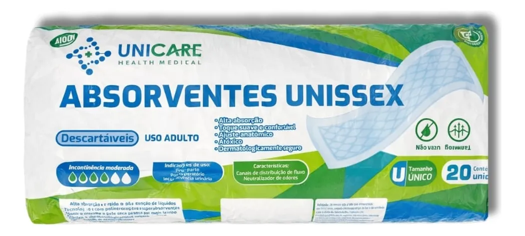 Absorvente Unissex Protetor de Alta Absorção com 20 Unidades