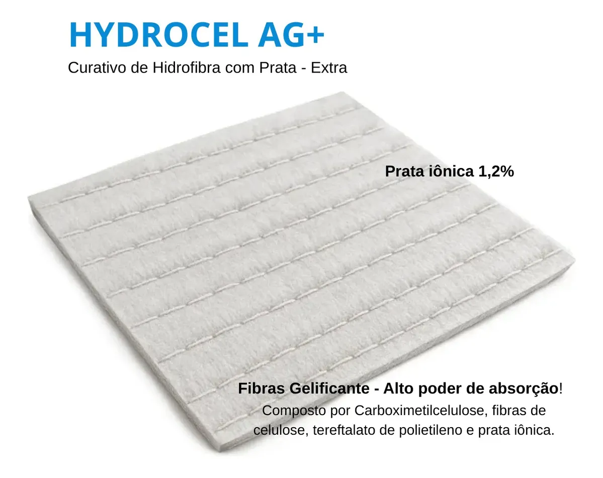 Curativo de Hidrofibra com Prata Hydrocel Ag+ Extra 10cm x 10cm Vita Medical - Imagem 3