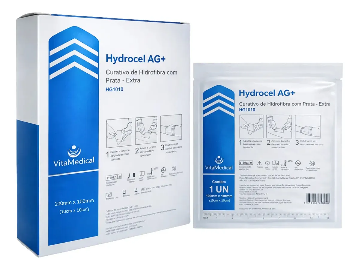 Curativo de Hidrofibra com Prata Hydrocel Ag+ Extra 10cm x 10cm Vita Medical