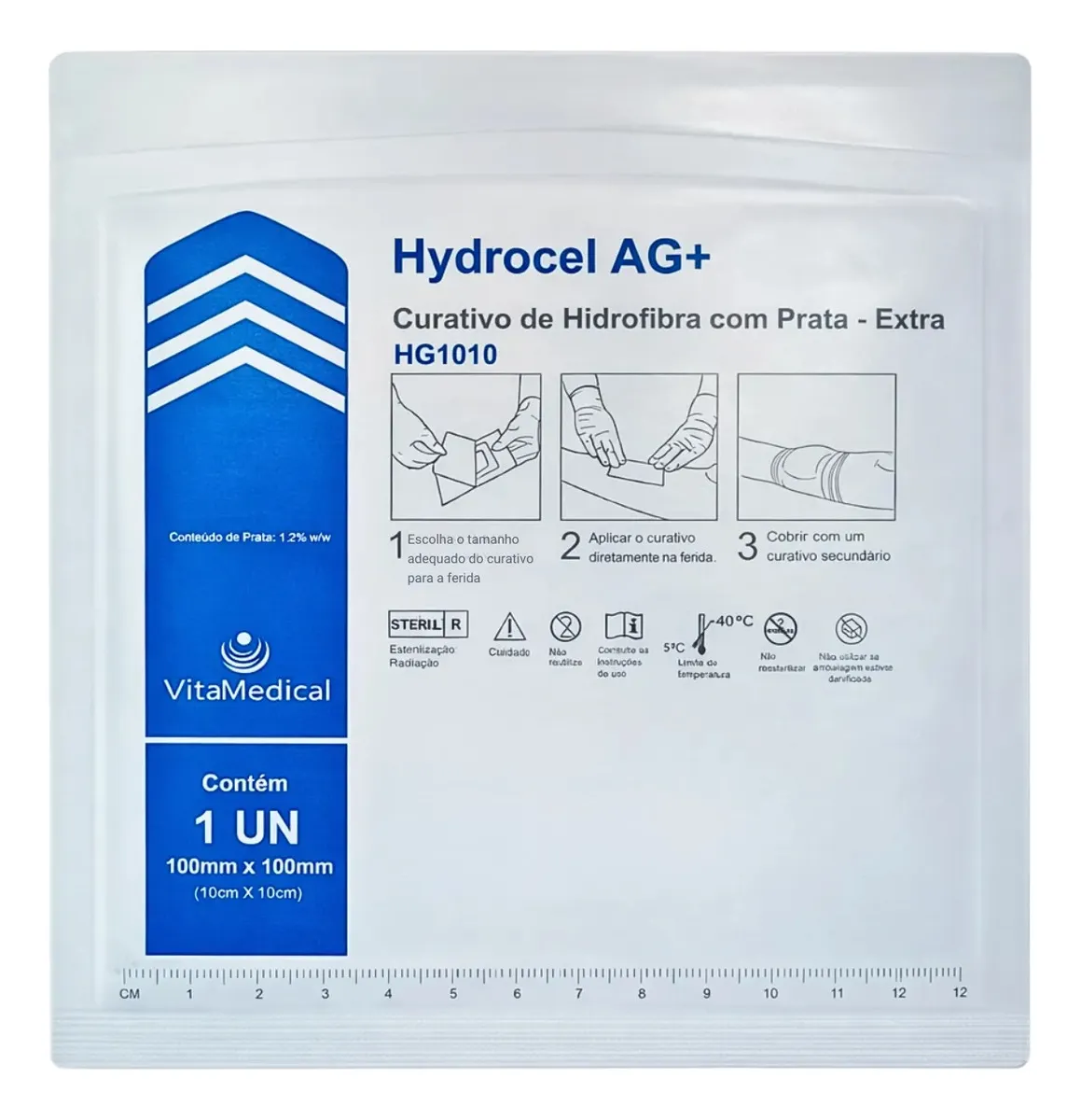 Curativo de Hidrofibra com Prata Hydrocel Ag+ Extra 10cm x 10cm Vita Medical - Imagem 2
