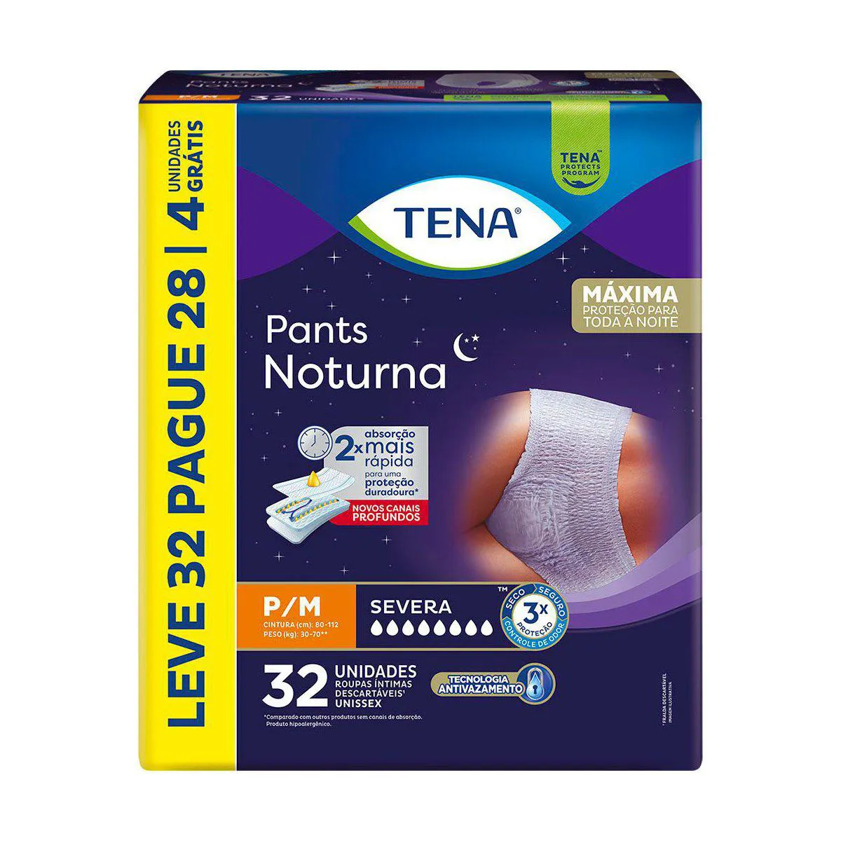 Roupa Íntima TENA Pants Noturna P/M com 32 Unidades