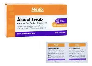 Álcool Swab Medix 70% Lenço para Assepsia – Caixa com 100 Unidades