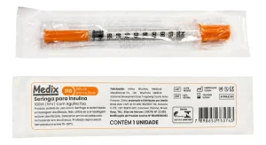 Seringa para Insulina 1 mL com Agulha Fixa 6 x 0,25 mm (31G) Medix Descartável Unidade